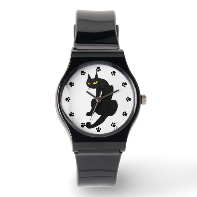 ZWARTE KAT NINJA Paws POLSHORLOGE Horloge (Voorkant)