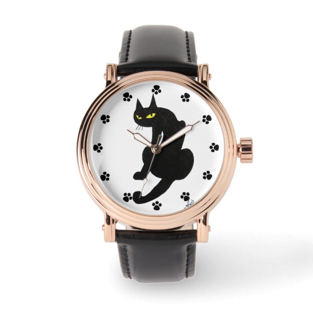ZWARTE KAT NINJA POLSHORLOGE HORLOGE (Voorkant)
