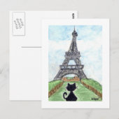Zwarte kat Noir Chat Kijken naar Eiffeltoren Kunst Briefkaart (Voorkant / Achterkant)