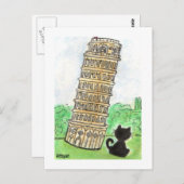 Zwarte kat Noir Chat Leaning Tower of Pisa Art Briefkaart (Voorkant / Achterkant)