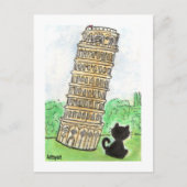 Zwarte kat Noir Chat Leaning Tower of Pisa Art Briefkaart (Voorkant)