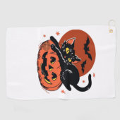 Zwarte kat, nostalgisch Halloween Classic T-shirt Golfhanddoek (Horizontaal)
