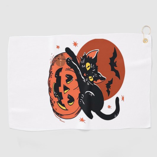 Zwarte kat, nostalgisch Halloween Classic T-shirt Golfhanddoek (Horizontaal)