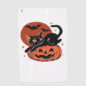 Zwarte kat, nostalgisch Halloween Classic T-shirt Golfhanddoek (Voorkant)