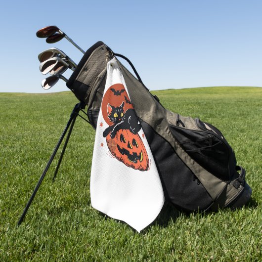 Zwarte kat, nostalgisch Halloween Classic T-shirt Golfhanddoek (Groen)