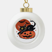 Zwarte kat, nostalgisch Halloween Classic T-shirt Keramische Bal Ornament (Voorkant)