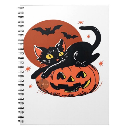 Zwarte kat, nostalgisch Halloween Classic T-shirt Notitieboek (Voorkant)