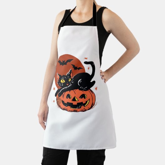 Zwarte kat, nostalgisch Halloween Classic T-shirt Schort (Insitu)