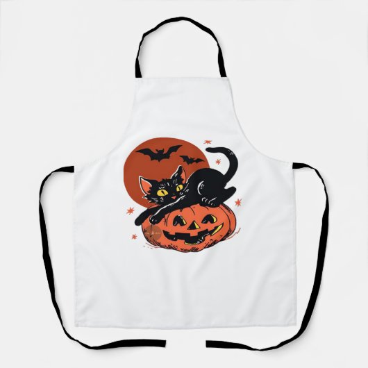 Zwarte kat, nostalgisch Halloween Classic T-shirt Schort (Voorkant)
