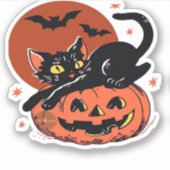 Zwarte kat, nostalgisch Halloween Classic T-shirt Sticker (Voorkant)