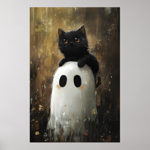 Zwarte Kat Omhelst Cute Geest Afdruk, Digitaal Hal Poster