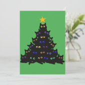 Zwarte kat omhoog gedraaid in kerstboomverlichting kaart (Staand voorkant)