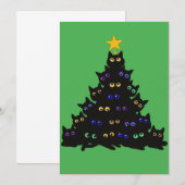 Zwarte kat omhoog gedraaid in kerstboomverlichting kaart (Voorkant / Achterkant)