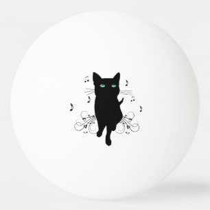 Zwarte kat omringd door fluisterende muzieknoten pingpongbal