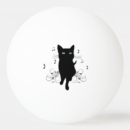 Zwarte kat omringd door fluisterende muzieknoten pingpongbal (Voorkant)