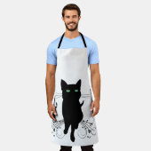 Zwarte kat omringd door fluisterende muzieknoten schort (Gedragen)