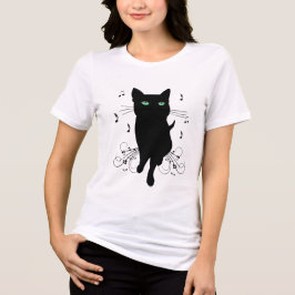 Zwarte kat omringd door fluisterende muzieknoten Tri-Blend shirt