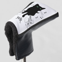 Zwarte kat omringd door muzieknoten Monogram Golfheadcover