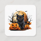 Zwarte kat omringd door pompoenen vierkante visitekaartje (Achterkant)
