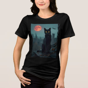 Zwarte kat onder bloed regen Tri-Blend shirt