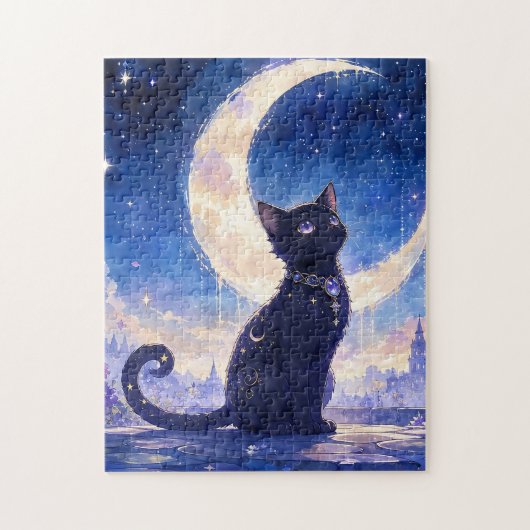Zwarte Kat onder Maanlicht Puzzel (Verticaal)