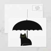 Zwarte kat onder paraplu briefkaart (Voorkant / Achterkant)