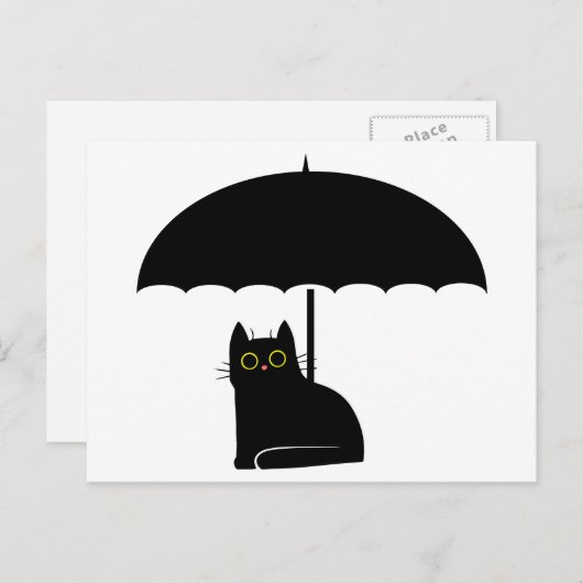 Zwarte kat onder paraplu briefkaart (Voorkant / Achterkant)