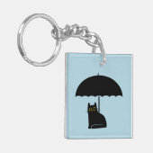 Zwarte kat onder paraplu sleutelhanger (Voorkant Links)