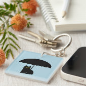 Zwarte kat onder paraplu sleutelhanger (Voorkant Rechts)