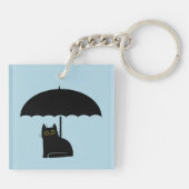 Zwarte kat onder paraplu sleutelhanger (Achterkant)