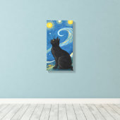 Zwarte kat onder sterrenhemel, levendige Pop kunst Canvas Afdruk (Insitu (Houten vloer))