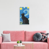 Zwarte kat onder sterrenhemel, levendige Pop kunst Canvas Afdruk (Insitu (Woonkamer))