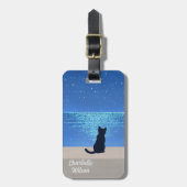 Zwarte kat onder volle maan sterrennacht bagagelabel (Voorkant verticaal)