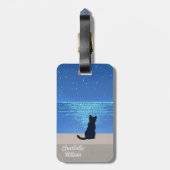 Zwarte kat onder volle maan sterrennacht bagagelabel (Achterkant verticaal)