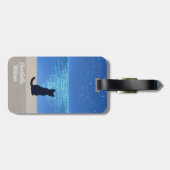 Zwarte kat onder volle maan sterrennacht bagagelabel (Achterkant horizontaal)