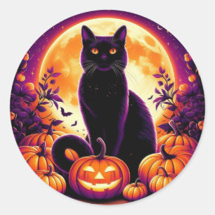 Zwarte kat onder vollemaan Halloween 1,5" sticker