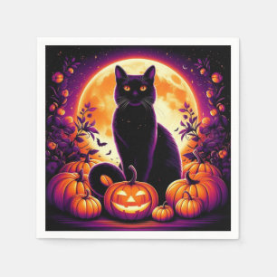Zwarte kat onder vollemaan Halloween papieren serv Servet