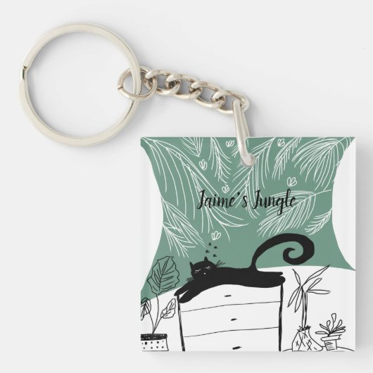 Zwarte Kat Ontspannen Plant Jungle Sleutelhanger (Voorkant)