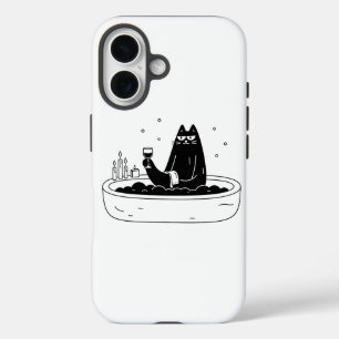 Zwarte Kat Ontspant in Bubbelbad iPhone 16 Hoesje