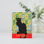 Zwarte kat op Abstract behang, tekst bewerken Briefkaart (Staand voorkant)