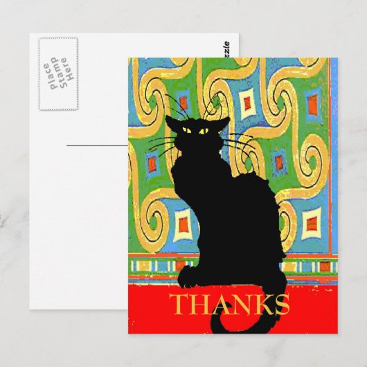 Zwarte kat op Abstract behang, tekst bewerken Briefkaart (Voorkant / Achterkant)