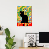 Zwarte Kat op Abstract behangpapier, bewerken teks Poster (Thuiskantoor)