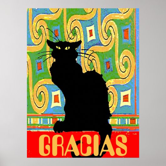 Zwarte Kat op Abstract behangpapier, bewerken teks Poster (Voorkant)