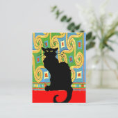 Zwarte kat op Abstract behangpapier Briefkaart (Staand voorkant)