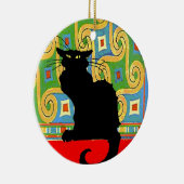 Zwarte kat op Abstract behangpapier Keramisch Ornament (Rechts)