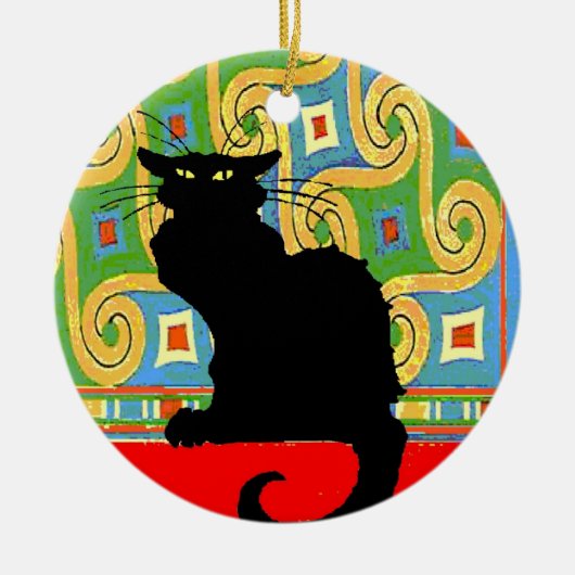 Zwarte kat op Abstract behangpapier Keramisch Ornament (Voorkant)