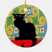Zwarte kat op Abstract behangpapier Keramisch Ornament (Achterkant)