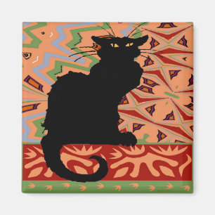 Zwarte kat op Abstract behangpapier Magneet