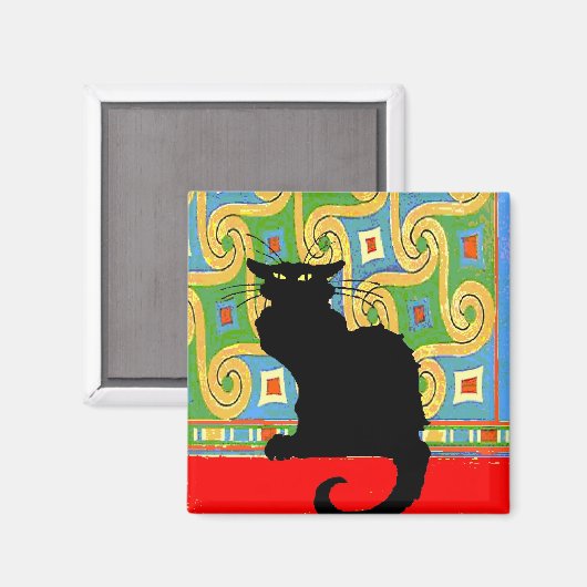 Zwarte kat op Abstract behangpapier Magneet (Voorkant / Achterkant)