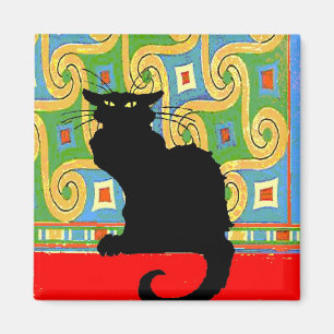 Zwarte kat op Abstract behangpapier Magneet